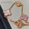 Glücksklee Rosa Perlmuttblumen Armband, Leichter Luxus Vielseitiger Handschmuck