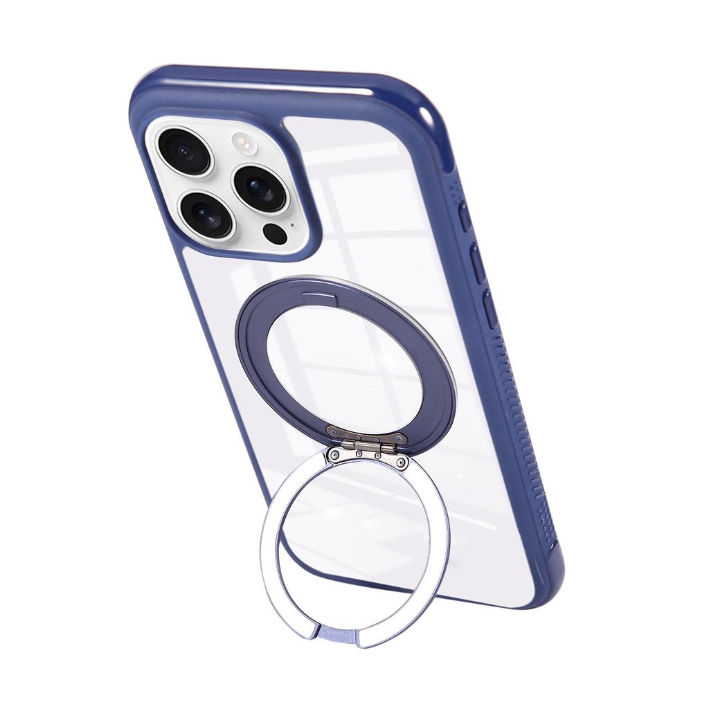 For iPhone 16 Pro Magnetic Case Stress Relief Kickstand TPU + PC Transparent Protective Phone Cover