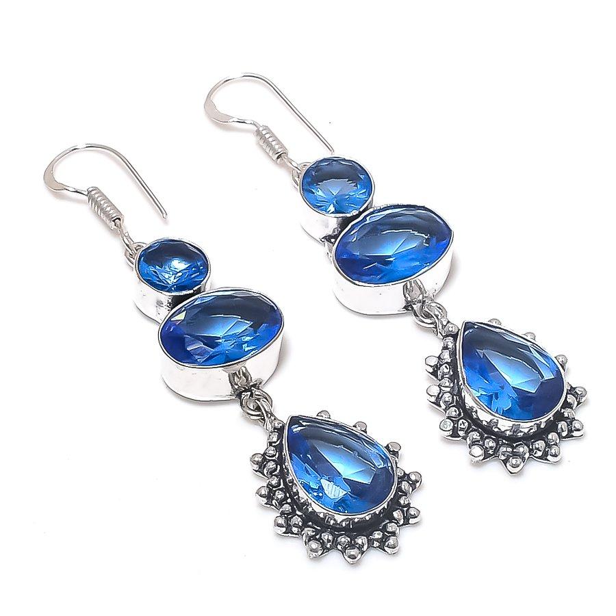 

Natural London Blue Topaz Gemstone 925 Sterling Silver Earring 2.56 f2S11