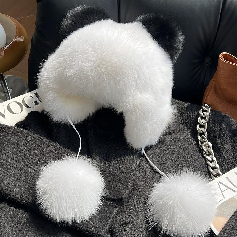 

Шапка из лисьего меха, милая модель енота, шапка-ушанка, шапка Лэй Фэна, шапка-повелитель, зимняя теплая утолщенная детская меховая шапка One size [adjustable]