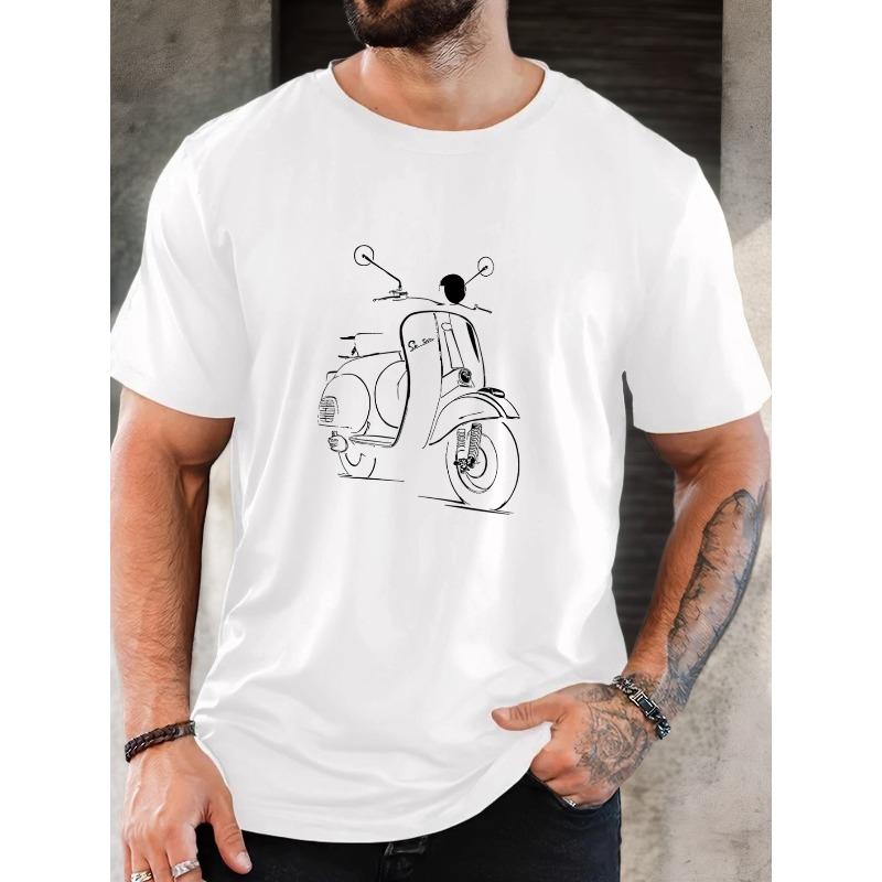 Hot - Selling Scooter Line Art Graphic T - Shirt High - End Digital Print Round Neck Men's Regular Short Sleeve Cool Niche Trendy Brand Unique