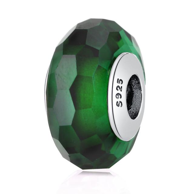 Authentic 925 Sterling Silver Bead Teal Faceted Lampwork Murano Glass Beads Fit Fashion Bracelet Bangle Women DIY Jewelry