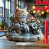 Bohemian-Style Acrylic Cat & Bird Fountain Statue - Humorous Orange Cat & Red-Breasted Bird Design, Serene Waterfall & Floral Accents, Perfect Christ