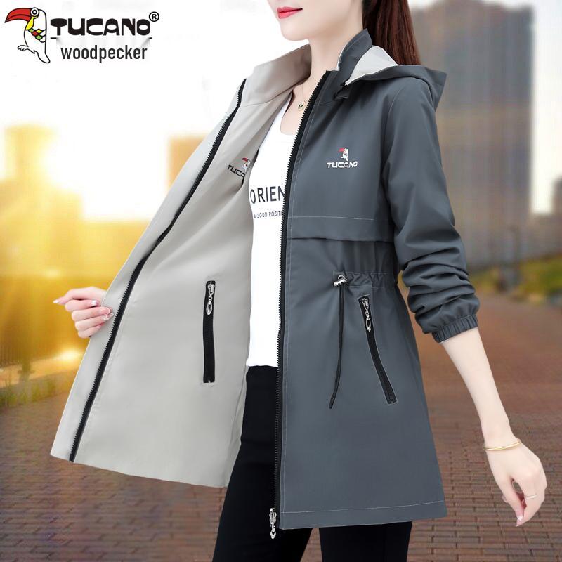 

Женский двусторонний тренч - Мода Весна/Осень 2025, средней длины для мам среднего возраста L (recommended 95-110 jin) темно-серого