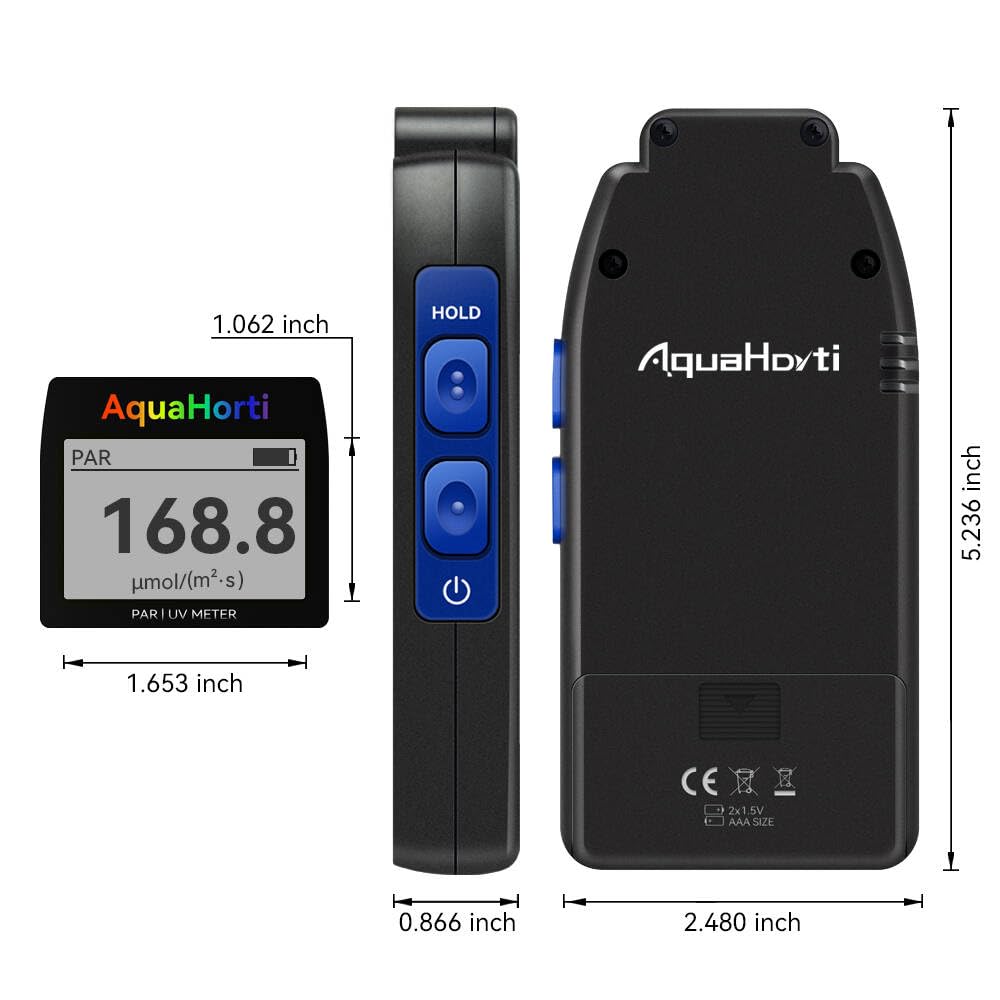 PAR Tests PPFD and UVA Irradiance Display Separate PAR of B with Grow Record PAR AH-Quantuv Meter, (400-750nm) (320-400nm) Intensity. R, G, Light.