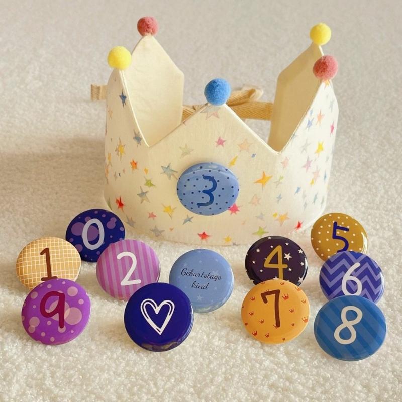 Adjustable Kids Birthday Crowned Hat Soft Cotton Fabric for Photoshoots 0 To 9 Years Reusable Props with Badges