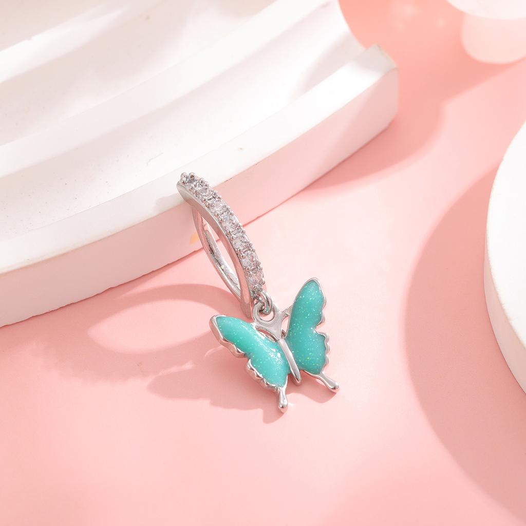 14G Curved Belly Clicker Stainless Steel Butterfly Heart Dangled Crystal CZs Belly Button Rings for Women Navel Clicker Ring