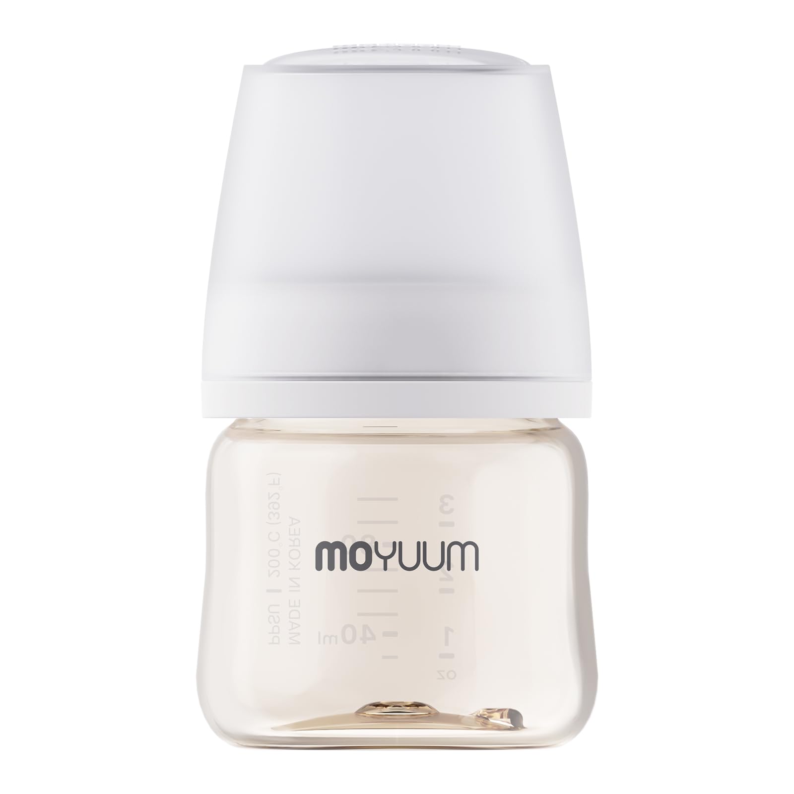 

Пластиковая детская бутылочка MOYUUM, белая, 80 мл (PPSU), для возраста 0 месяцев и старше, широкое горлышко, круглое отверстие, модель 2025