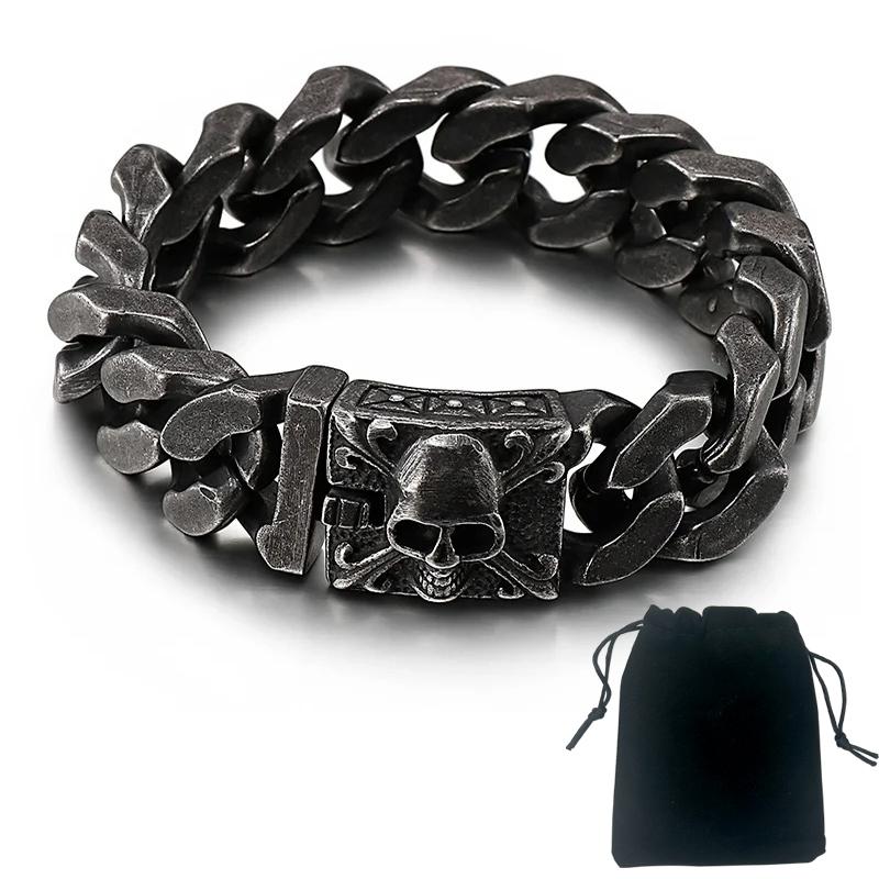 

20 мм Большая и Тяжелая Массивная Кубинская Цепь Браслет Мужской с Подвеской Дьявол Призрак Череп Винтажные Магические Украшения Лучший Подарок для Друзей 22CM