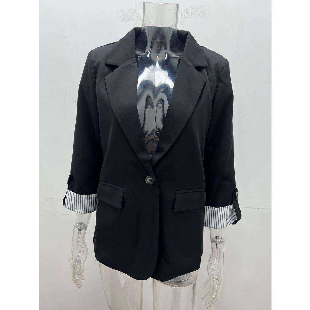 Suit Jacket Women's Casual Jacket with Rolled Sleeves and Slim Fit Button Up Suit