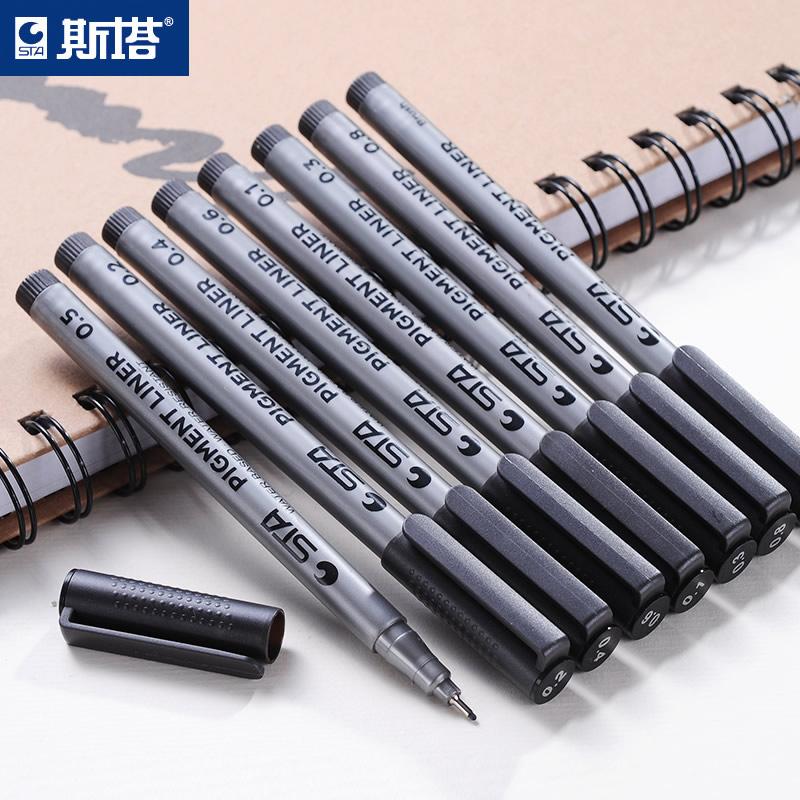 STA High Quality Waterproof Sketch Calligraphy Fine Line Marker Pen Fineliner 9 Different Tip Sizes for Students Writing Paper