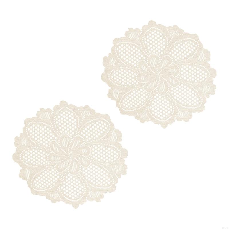 

Pack of 2 Elegant Lace Tablecloths Round Florals Embroidery Kitchen Dining Decoration Sturdy Polyester Fabric