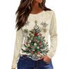 Women's Fashion Casual Slit Hem Round Neck Long Sleeve Loose Christmas Printed T-Shirt Ladies Top