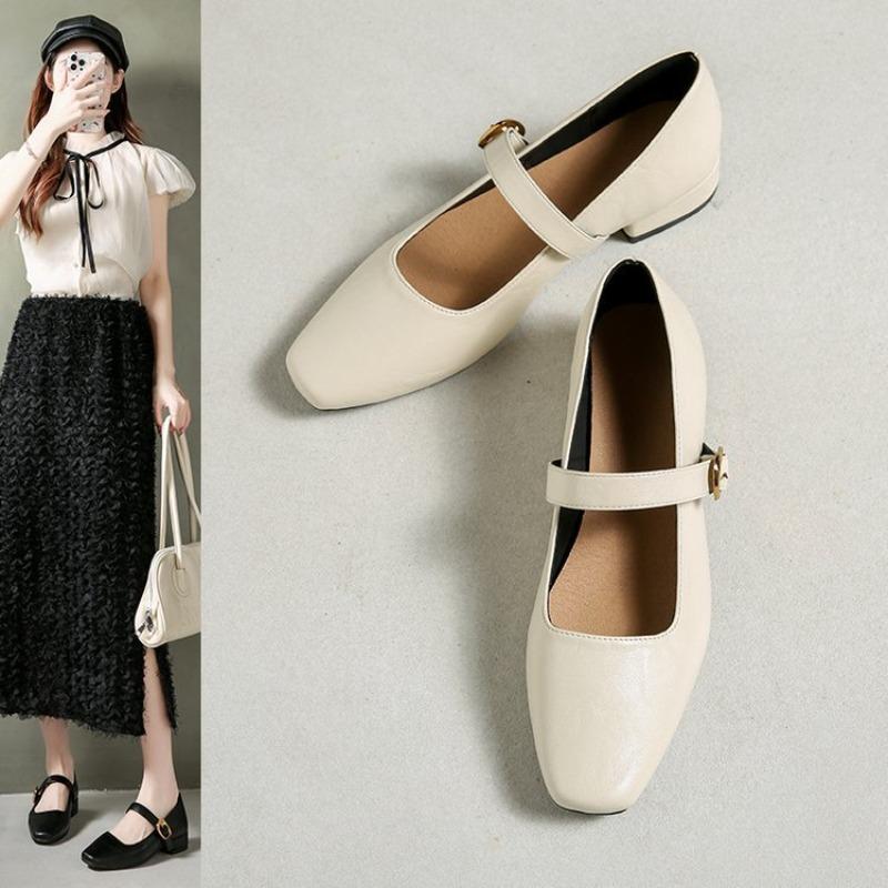 2026 Spring French Retro Soft Leather Commuter Single Shoes Women Low Cut Mary Janes SHOES Ladies Shallow Buckle Dress Shoes