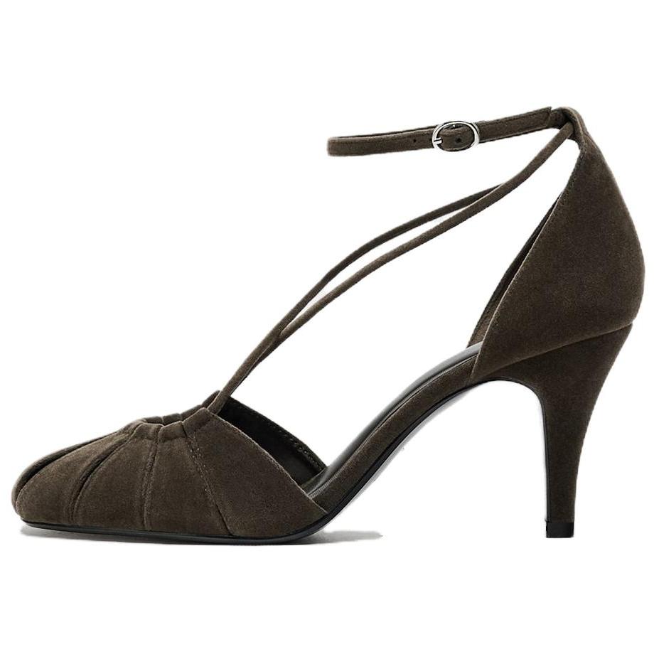 

Zara Удобные Универсальные Плиссированные Туфли-стилет с эффектом бархата 8 см Женские туфли Серые 11251410-38 38