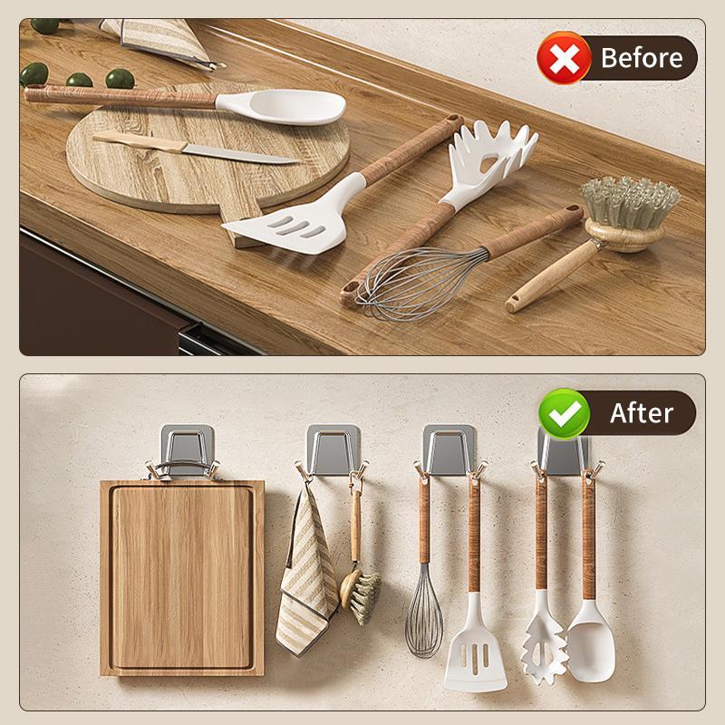 1/3/5/10pcs Kitchen Sponges Holder Stainless Steel Sink Sponges Drain Drying Rack Self Adhesive Storage Holder Wall Hooks Kitchen Organizer