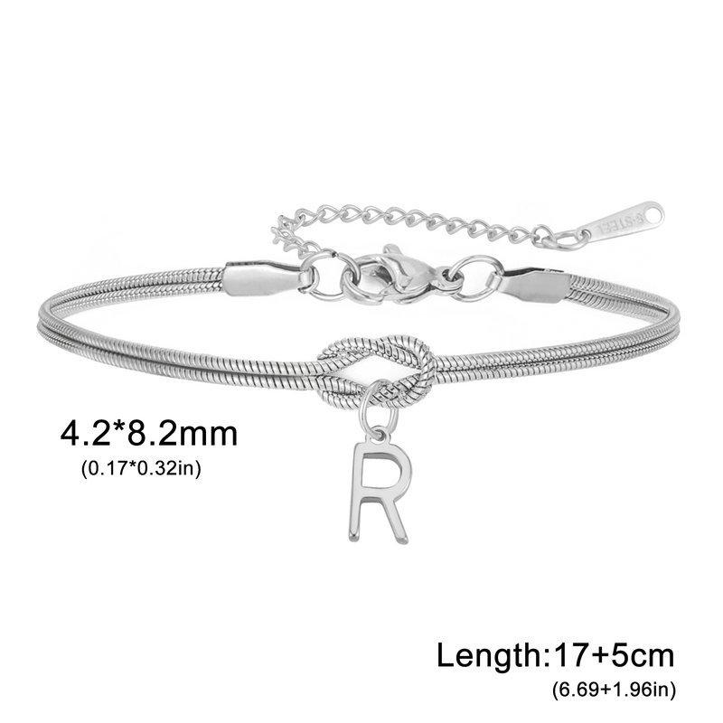 Stainless Steel 26-Letter Bracelet & Anklet with Double-Layer Knotted Snake Bone Chain