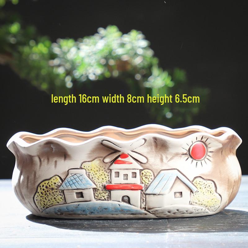 Cartoon Grobkeramik Großer Keramik Sukkulentenübertopf im Bilderbuchstil