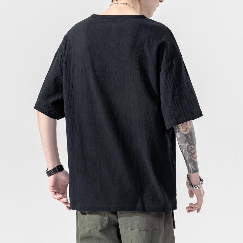 Men's Imitation Cotton Linen Style Loose Short Sleeve T-shirt Solid Shirts Casual Top Tee Shirt