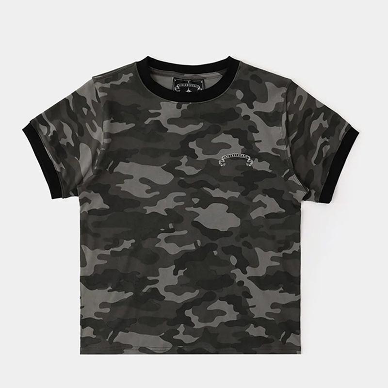 Korean Badblood Vintage Camouflage Short-Sleeve T-Shirt – Women's Niche Sports Casual Hot Girl Top