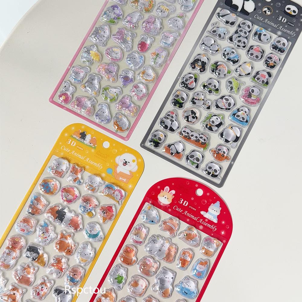 14Pcs Kawaii Panda Dog Cat 3D Cartoon Crystal Stickers Cute Creative Animal Relief Sticker Diy Laptop Notebook Reward Decal Toy