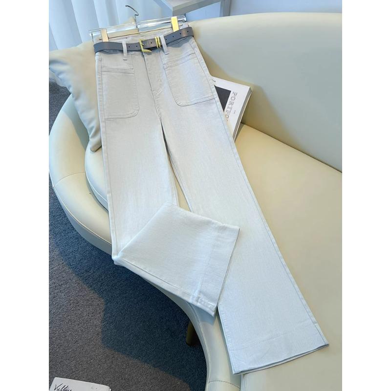 

Женские джинсы микро-клеш молочного цвета: Утягивающие брюки-подковы с высокой талией для весны и осени 2025 30/2XL for 62-68 kg