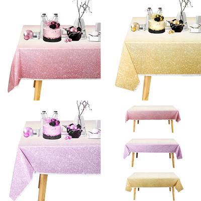 1 Pack, Gradient Pastel Pink/Purple/Gold Disposable Tablecloth for Rectangular Tables - Perfect for Wedding, Birthday, and Party