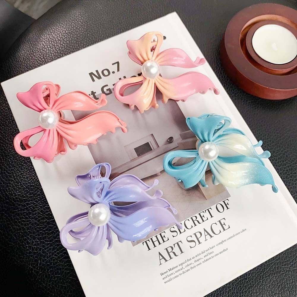 

Headwear Metal Bowknot Hair Clip Pearl Bowknot Shark Clip Creative Bowknot Hairpin Streetwear