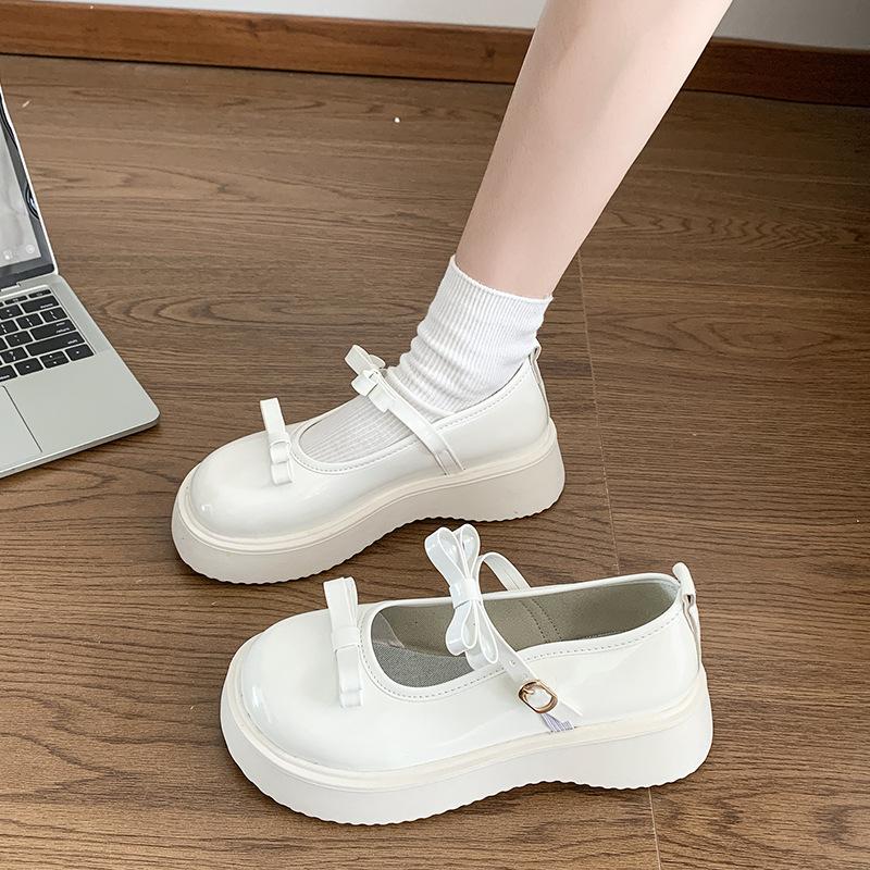 French Retro Fashion Versatile Mary Jane Small Leather Shoes Women's 2025 Spring Bow with Skirt Loafer Shoes