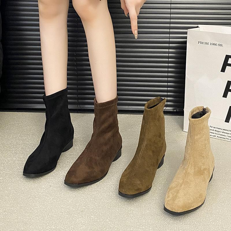 Retro Versatile Solid Color Simple Square Head Thick Heel Thin Boots Women's 2025 Autumn and Winter New Versatile Short Boots Fashion Short Boots