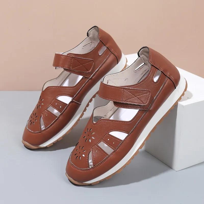 Ladies Shoes 2025 Brand Closed Toe Women's Sandals Casual Summer New Plus Size Hollow Out Light Flat Low Heels Zapatos