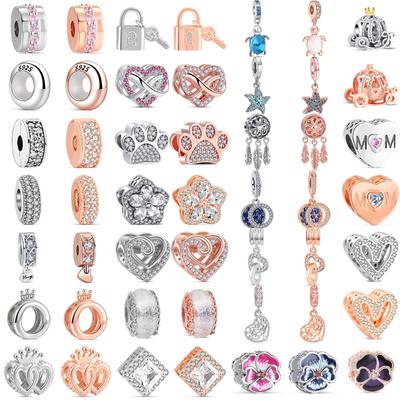 New Silver Rose Gold Series Carriage Crown Paw Print Heart Shiny Bead Fit Original Charm Bracelet DIY S925 Silver Jewelry