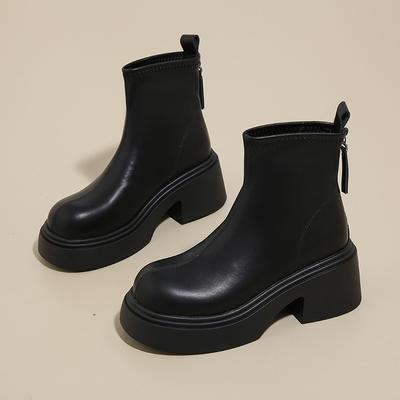 Plateau Kurzstiefel Damen Herbst 2025 neu retro Herbst und Winter kleine vielseitige dünne Stiefel Reißverschluss hinten Martin Kurzstiefel