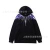 American street lightning wing print jacket men's and women's autumn and winter black loose shoulder heavy trendy hooded top