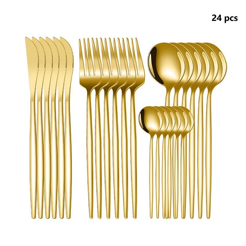 

24-Piece Black Gold Cutlery Set - Stainless Steel Spoons and Forks for Elegant Dining, Complete Western Dinnerware Collection золотой