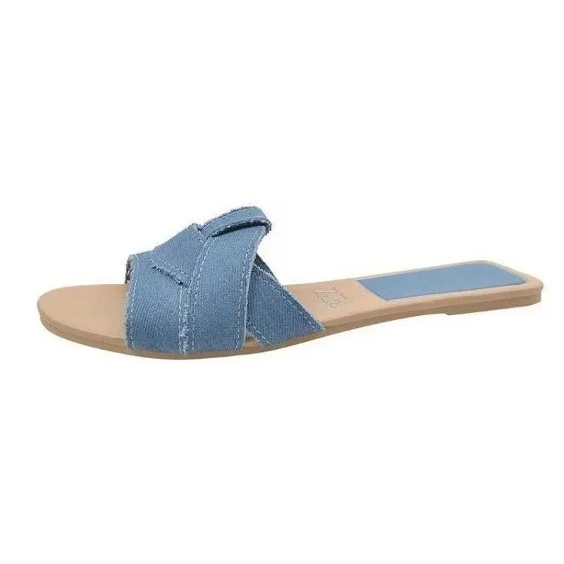 Summer Sandals Simple Flip-flops Women Wear Slippers New Women's Shoes Square Head Cross Flat