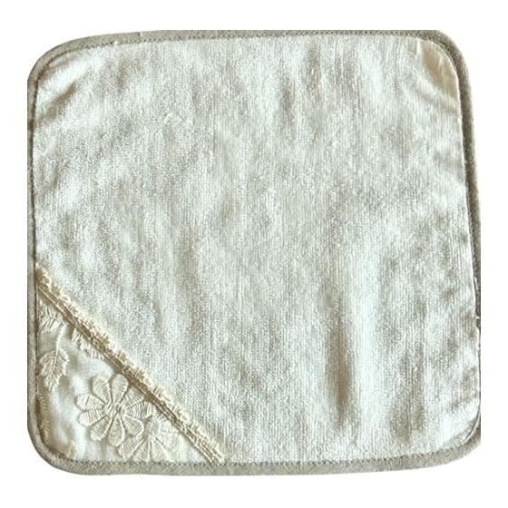 Vivienne Hand Towel 25x25cm Beige Cotton Flower Series Lace Embroidery Cotton Linen with Floral Tulle Lace WK0225J1