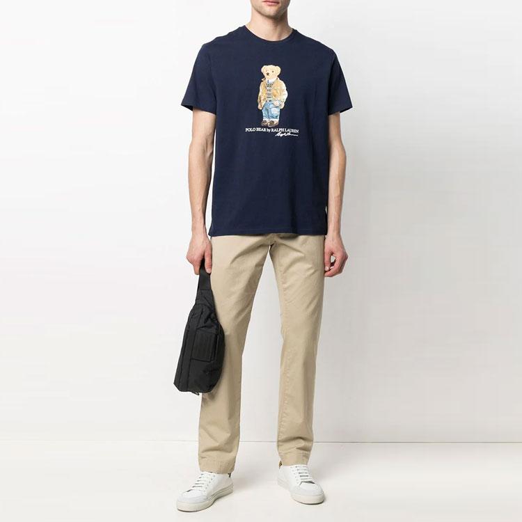 Polo Ralph Lauren Bear Print Crew Neck Short Sleeve T-Shirt Men Tops Dark-Blue 710835761-001