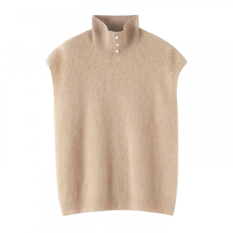 Womens Cashmere Knit Vest High Neck Sleeveless Sweater Layering Wool Waistcoat Old Money Style