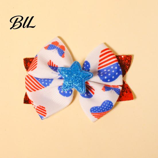 Glitter Bow Barrettes Independence Day Hair Clip for Girls, Red Blue White Hairpin, Double Layer Fashion Bows with Sequins Star, Accessory Festival