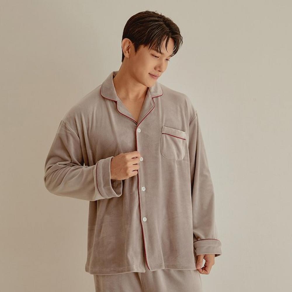 Lunaluz Men 2 Piece Pajamas Long Sleeve Granada Mink Span Collar Neck Grey/free