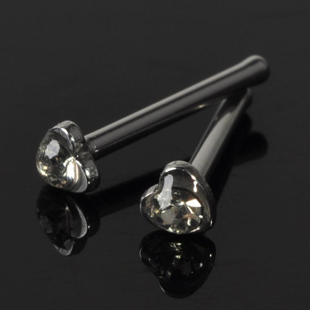 24-Piece Rhinestone Stainless Steel Heart Nose Studs - Titanium Steel Jewelry