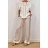 Womens Satin Two Piece Outfit Short Sleeve Top And Wide Leg Pants Set