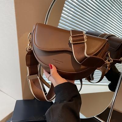 Vintage Saddle Bag for Women, Trendy Crossbody Shoulder Underarm Bag, Buckle Closure, Edge Paint Detail,Shoulder Underarm Bag