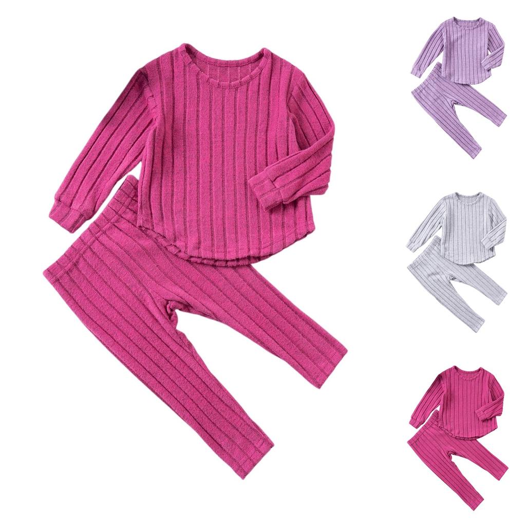 Girls' Knit 2-Piece Set - Solid Color Sweater & Pants