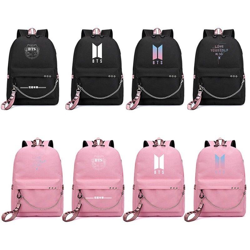 Kpop Bts Backpack Bangtan Boys Canvas School Bookbag With Usb Port And Stylish Design