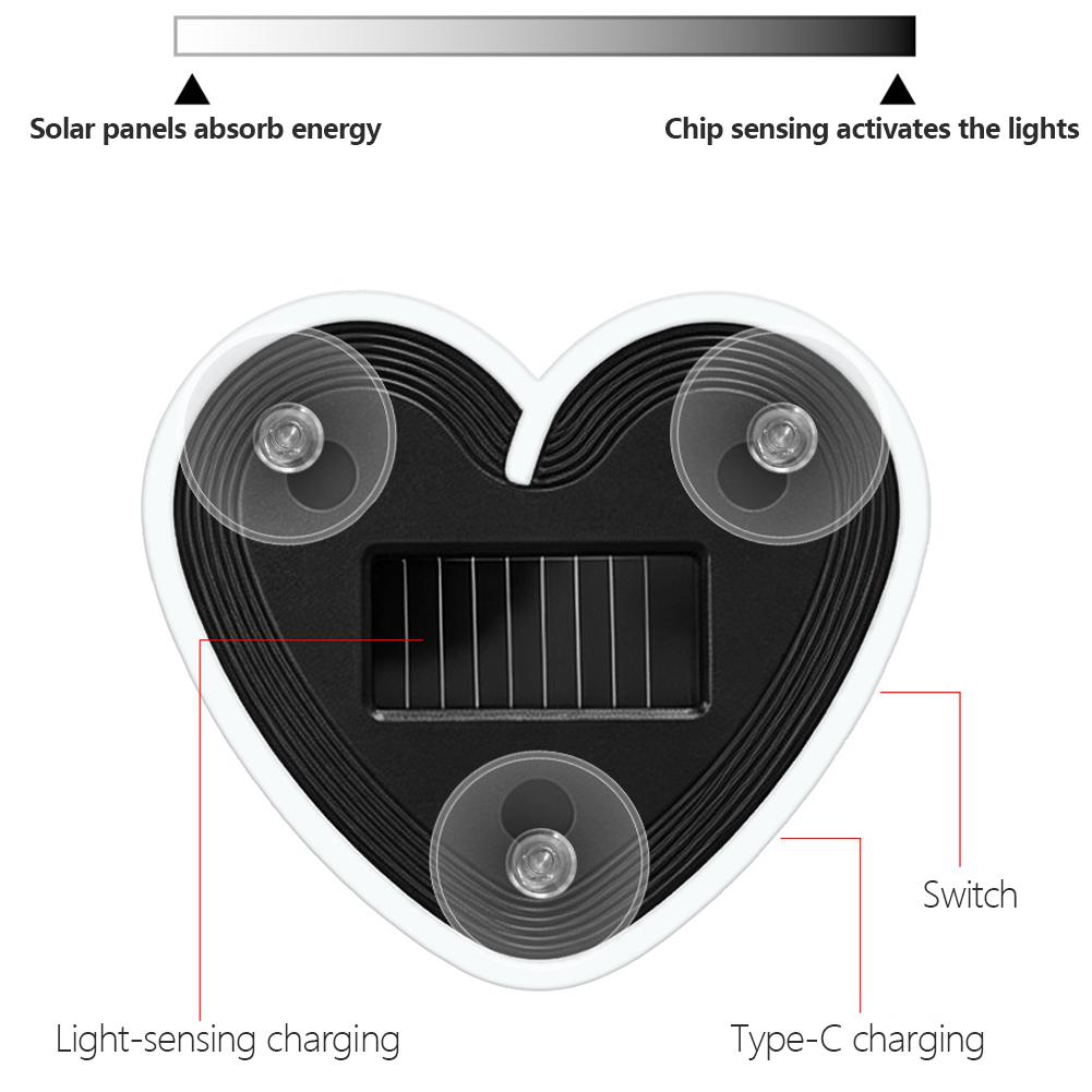 2026 Solar Powered Car Neon Light Striped Heart Lamp Led Ambient Light Wireless Suction Cup USB Rechargeable Led Atmosphere Lamp