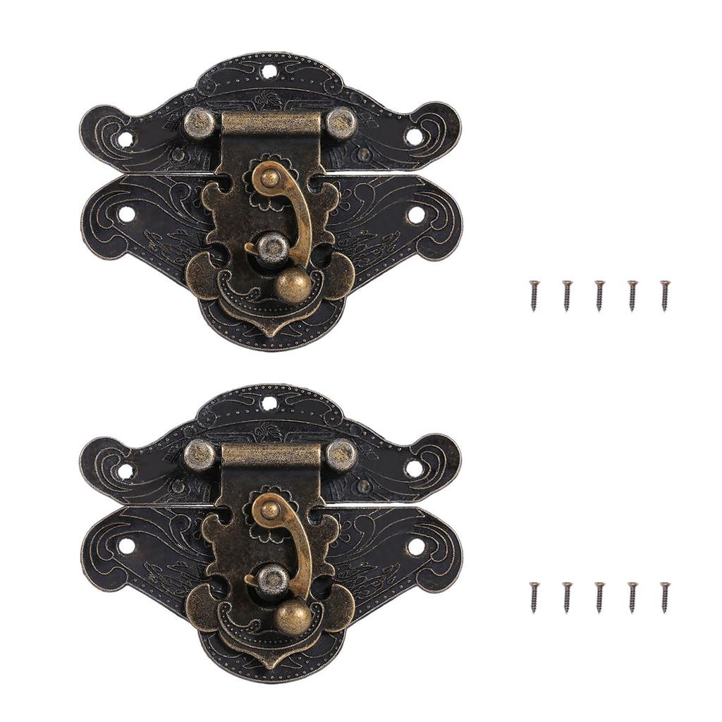 2PCS Vintage Buckle Latch Zinc Alloy Jewelry Box Latch Hasp Furniture Latch Hardware for Jewelry Case Chest Suitcase