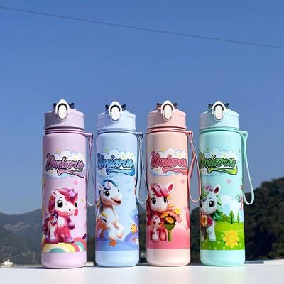 Cute Pony Space Cup Kids Straw Cup Portable Plastic Cup with Lanyard High Appearance