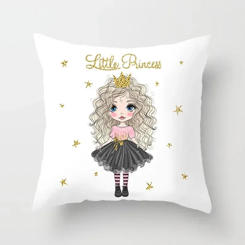Söt Tecknad Liten Prinsessa Kuddfodral Dekoration Vardagsrum Soffa Sovrum Bil Barnrum Örngott 45*45cm